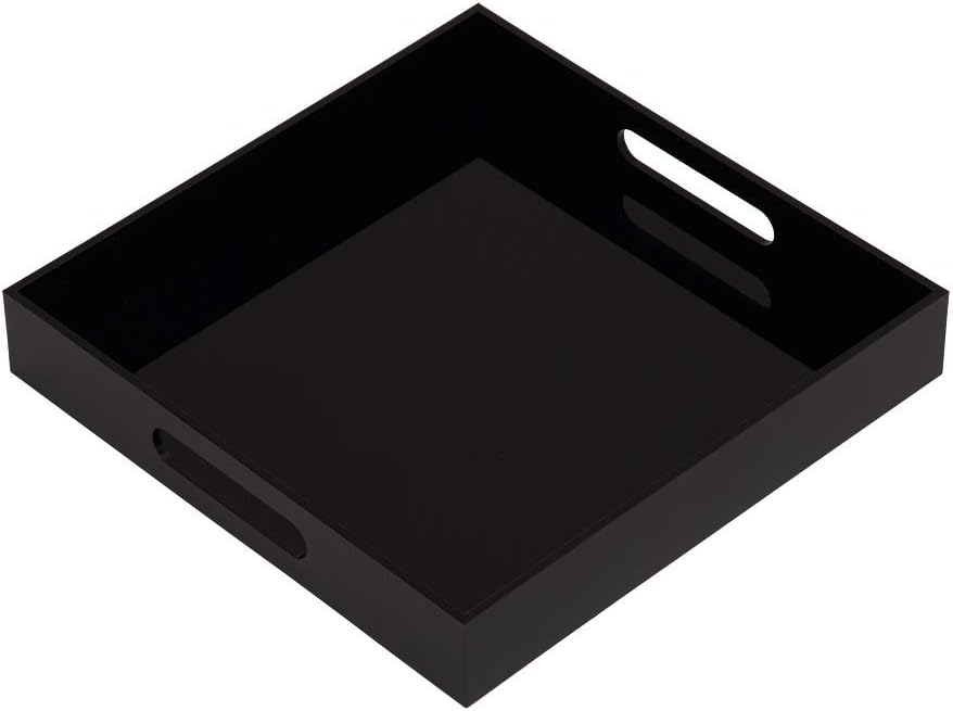 KEVLANG Clear Sturdy Acrylic Serving Tray with Handles-12x16Inch-Serving Coffee,Appetizer,Breakfast,Butler-Kitchen Countertop -Makeup Drawer Organizer-Vanity Table -Ottoman