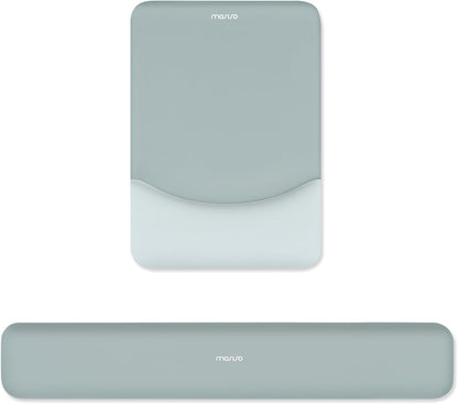MOSISO Wrist Rest Support for Mouse Pad&Keyboard Set, Rectangular Ergonomic Mousepad Non-Slip Base Home/Office Pain Relief&Easy Typing Pad with Neoprene Cloth&Raised Silicone Lining, Green