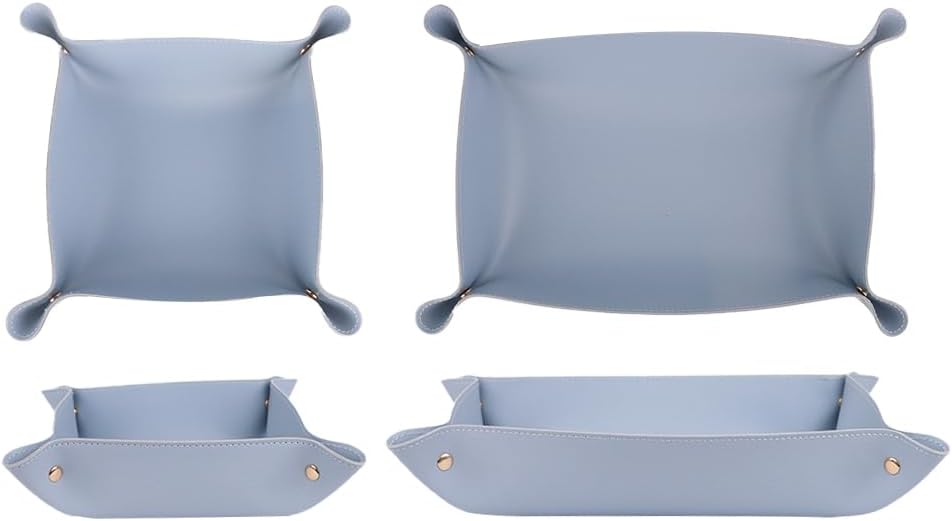 2PC Leather Valet Tray Organizer, Desk Organizer Tray Or Candy Holder, Practical Storage Tool for Travel, Home Or Office (Blue, Large+Extra Large)