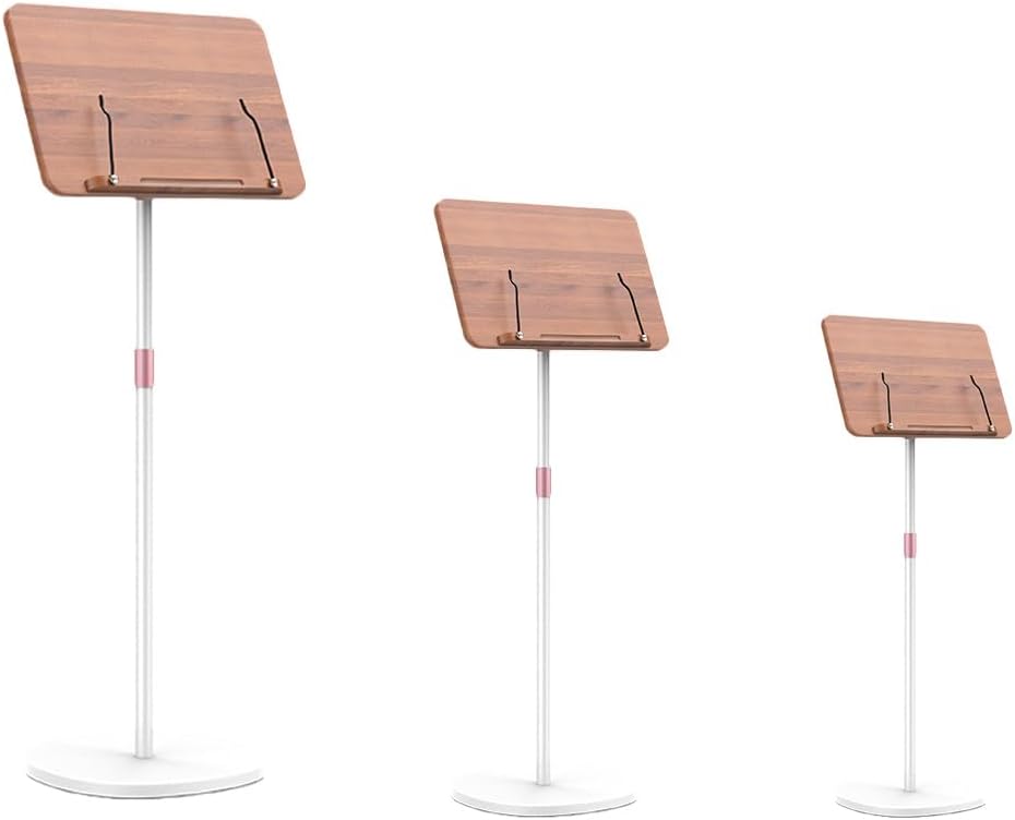 Bamboo Book Stand with Page Clips - Adjustable Holder for Cookbooks/Textbooks, Stable Lightweight Portable Reading Desk (Natural Bamboo)