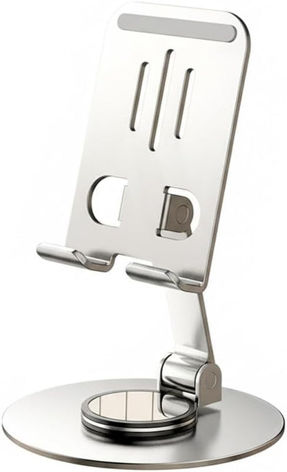 Universal Metal Cell Phone Stand, Multi-Angel Adjustable 360° Rotation Non-Slip Metal Phone Stents (Aurora Silver)