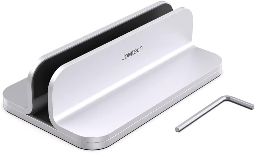 JOKItech Aluminum Laptop Vertical Stand Organizer, Sturdy Laptop Computer Holder Desktop Stand Compatible with new Retina Apple MacBook Pro/Air/Neo, Mac mini & iPad Pro - Black
