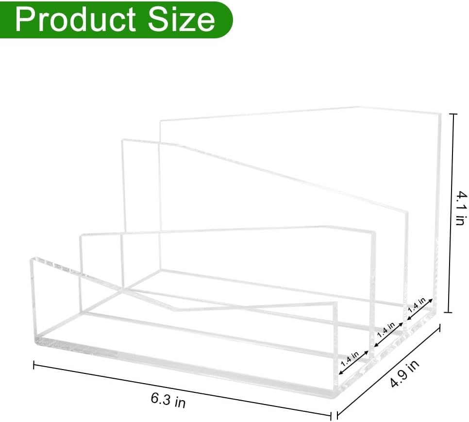 Picowe Acrylic Mail Organizer, 3-Tier Desktop File Holder for Letters, Envelopes, Bills, Paper, Desk Organizer Vertical Letter Sorter for Office and Home