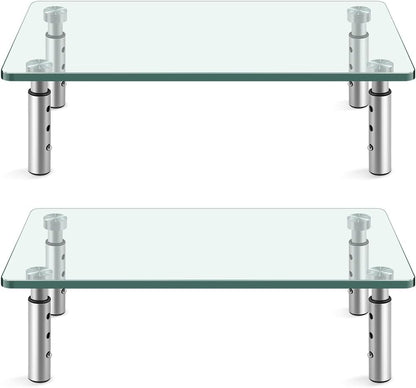 KKTONER GLASS Monitor Stand with Height Adjustable for Home Office 2 Pack Computer Monitor Riser PC Screen Riser for Desk Organzier Laptop