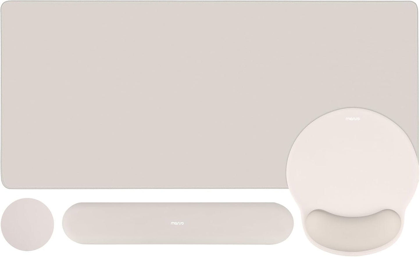 MOSISO Wrist Rest for Keyboard Mouse Pad Set, Large Gaming Deskpad&Circle Curved Mousepad&Keyboard Wrist Rest&Coaster, Ergonomic Non-Slip Mousepad&Easy Typing Pad with Silicone Lining, Apricot