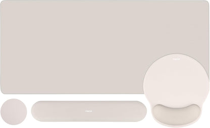 MOSISO Wrist Rest for Keyboard Mouse Pad Set, Large Gaming Deskpad&Circle Curved Mousepad&Keyboard Wrist Rest&Coaster, Ergonomic Non-Slip Mousepad&Easy Typing Pad with Silicone Lining, Apricot