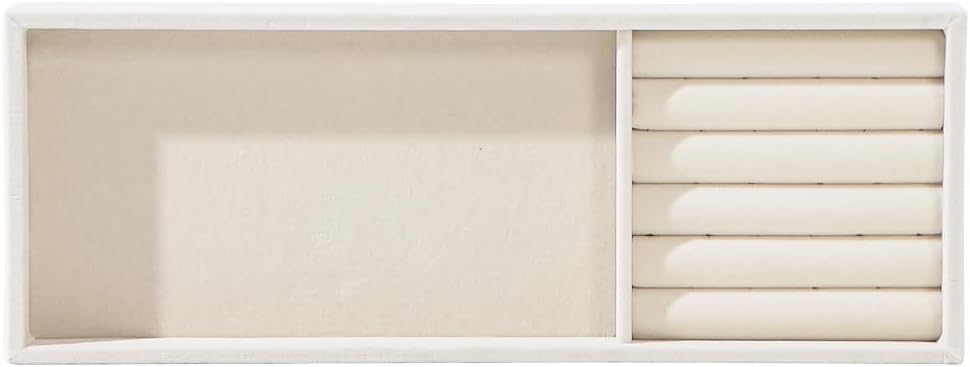 Divided Drawer Organizer Tray, Velvet Jewelry Storage Tray, Necklace Bracelet Ring Earring Display Tray,Bedside Nightstand Desk Holder Tray for Phone Watch Sunglasses Cosmetics Storage/Beige/1grid