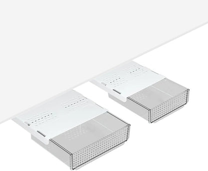 Slide and Stash Under Desk Drawers Office Organizer 2-Pack Small and Medium – Office Organization Drawer Slides Include Adhesive Tape – Easy DIY Installation for Desk Organization, Cupboard, Wardrobe