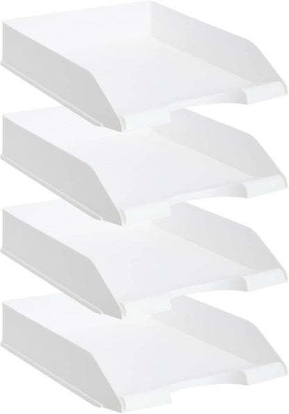 Stockroom Plus Rectangular Letter Trays - Paper Trays for Classroom - Desktop Paper Organizer & File Holder - Document Organizer for Desk Storage - Pack of 4, White, 10 x 13.5 x 2.5 in