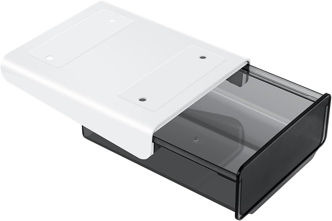 yuntop 1 Pcs Under Desk Drawer, Under Table Hidden Organizer, Plastic Self-adhesive Slide out Under Desk Storage Drawer for Office Dresser Home School Stationery Kitchen (Black)