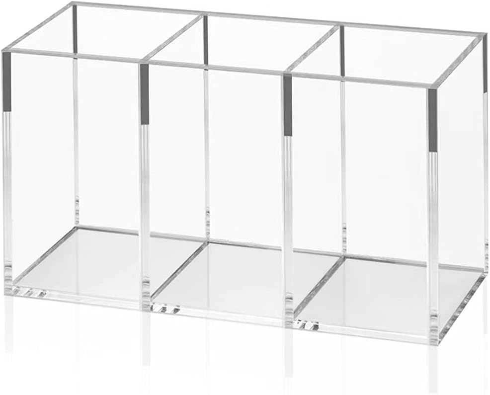 NIUBEE Acrylic Pen Holder 4 Compartments, Clear Pencil Organizer Cup for Countertop Desk Accessory Storage