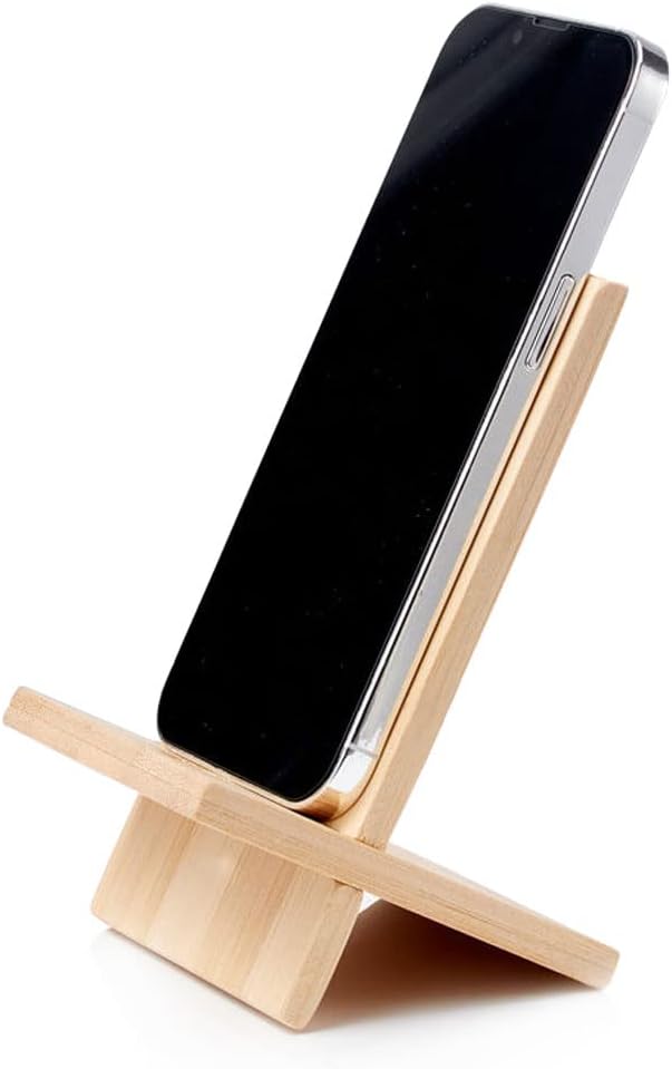 Bamboo Cell Phone Stand with Charging Hole, Detachable Wood Mobile Phone Holder for Desk Tablet Stand Wooden Desktop Dock Cradle for iPhone iPad Samsung and All Smartphones