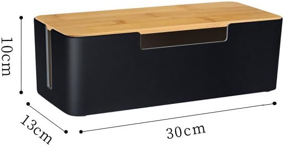 ABS Cord Organizer Box with Wooden Lid, Cable Management Box for Power Strips or Surge Protectors, Desk Cable Tidy Box for Office Home(White)