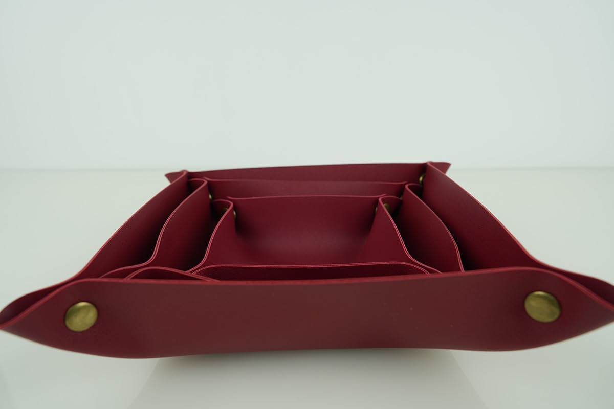 DoMii PU Leather Tray Valet Tray,Catchall Tray for Keys/Watch/Wallet/Jewelry,Desk Organizer for Entryway Table Bedside Nightstand 3Sizes Wine Red