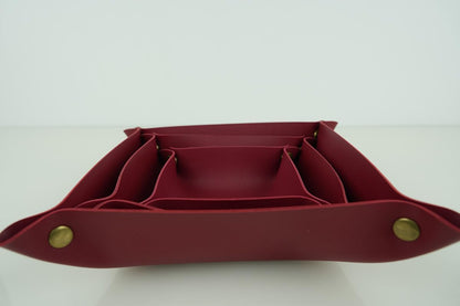 DoMii PU Leather Tray Valet Tray,Catchall Tray for Keys/Watch/Wallet/Jewelry,Desk Organizer for Entryway Table Bedside Nightstand 3Sizes Wine Red