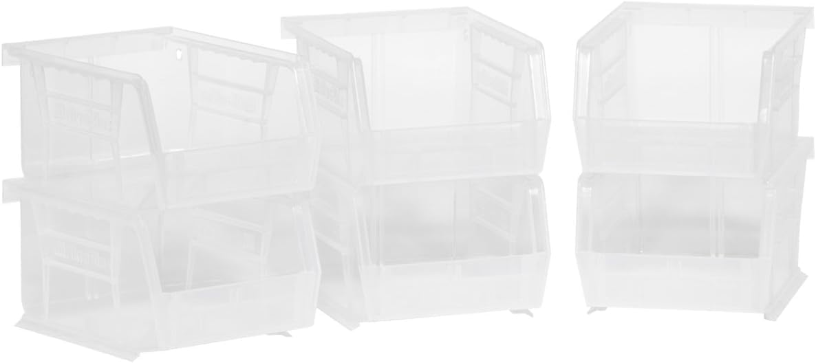 Akro-Mils 30210 AkroBins Plastic Storage Bins, Space-Saving Stackable Bins for Garage, Pantry, Craft Organization, 5" x 4" x 3", Stone, 6-Pack