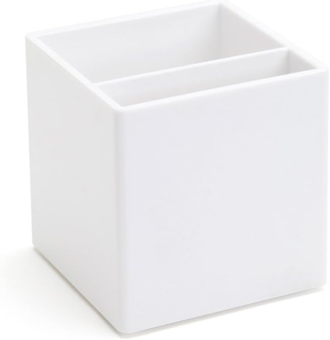Poppin Pen Holder with 2 Compartments - Sturdy Plastic Pen Cup for Desk, Lacquer-like Finish, Blush Pink