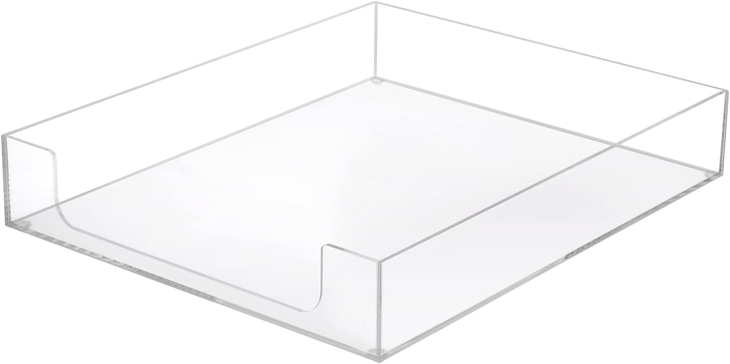 BTSKY 1 Pack Multipurpose A4 File Tray Clear Acrylic Desk Tray Organizer Elegant Letter Size Desk Documents Trays Magazine Files Storage Basket Organizer Bin for Office Cosmetics Bathroom