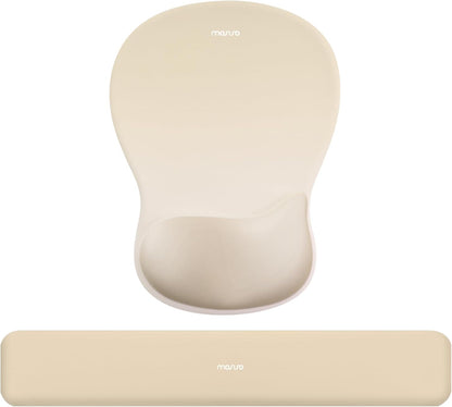 MOSISO Wrist Rest Support for Mouse Pad&Keyboard Set, Ergonomic Mousepad with Concave Curved Memory Foam, Non-Slip Base Pain Relief Comfortable Rectangular Easy Typing Pad for Home/Office, Brown