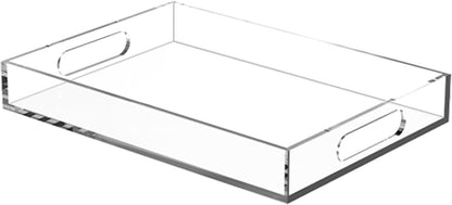 Clear Acrylic Tray with Raised Edges, Multi-Purpose Organizer Tray for Vanity, Bathroom, Kitchen, Countertop, Dresser & Desktop, Waterproof & Scratch-Resistant