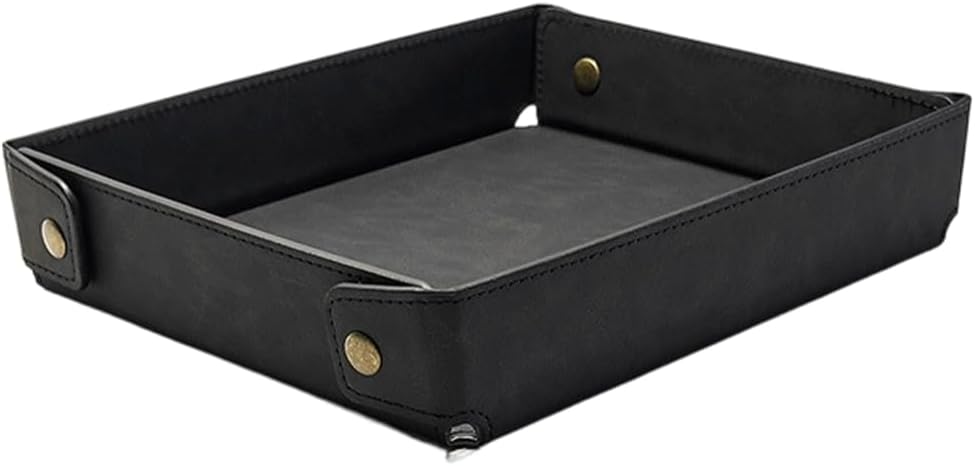 Portable PU Leather Valet Tray for Travel Foldable Leather Jewelry Storage Case Catchall Dish Plate Necklace Black Pendant Organizer Holder Container for Men Women Desk Bedside Drawers