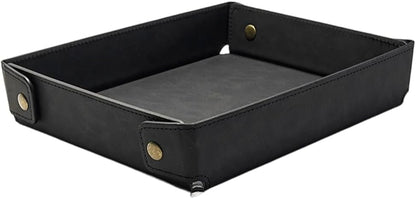 Portable PU Leather Valet Tray for Travel Foldable Leather Jewelry Storage Case Catchall Dish Plate Necklace Black Pendant Organizer Holder Container for Men Women Desk Bedside Drawers