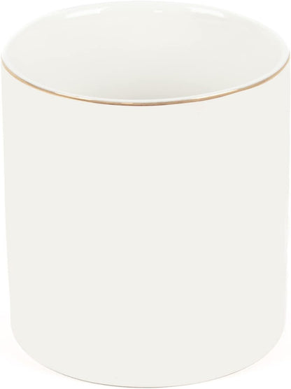 HANKOR Ceramic Pencil Holder for Desk - Cute Gold Trim Pen Aesthetic Makeup Brush Cup Holder Organizer for Desktop Storage Stationery Office Home Supplies, White