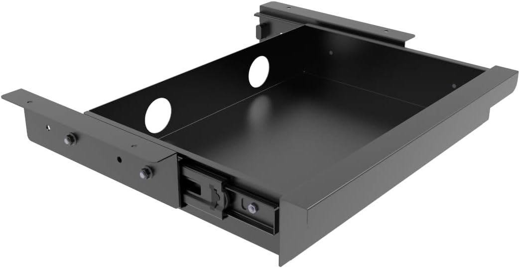 Under Desk Mounted Sliding Pull-Out Drawer for Office Desk W 19.2" x D 13.4" Storage Organizer for Sit Stand Workstation, Metal, Black (Large)
