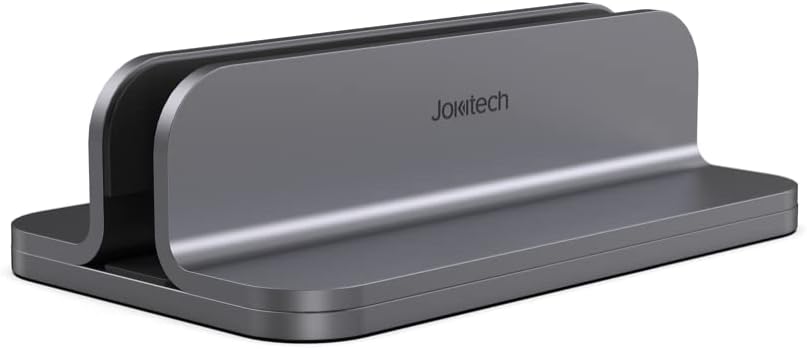 JOKItech Aluminum Laptop Vertical Stand Organizer, Sturdy Laptop Computer Holder Desktop Stand Compatible with new Retina Apple MacBook Pro/Air/Neo, Mac mini & iPad Pro - Black