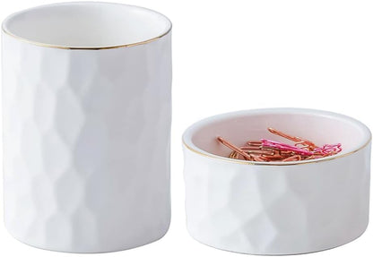 Ceramic Aesthetic Pen Holder for Desk Cute White Pencil Holder Cup Pot Desk Organizer Office Supplies - Stylish Office Decor, Makeup Brush Holder,Toothbrush Holder (White)