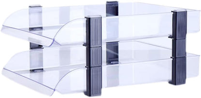 2/4/6 Tier Paper Organizer Letter Tray, Clear Acrylic Layer Stackable Paper Sorter, Plastic A4 Office File Folder Holder for for Desk Accessories, Notes, Pens, File, Document (Clear, 4 Tier)