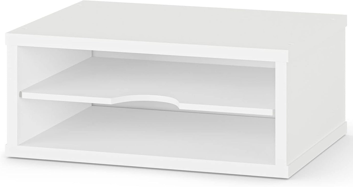 Ballucci File Organizer, 2-Tier Document Paper Sorter, Stackable Wood Desk Organizer Mail Holder, Monitor Stand with Storage Shelves, White