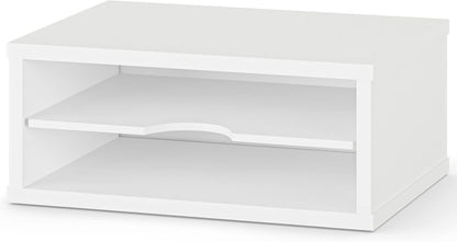 Ballucci File Organizer, 2-Tier Document Paper Sorter, Stackable Wood Desk Organizer Mail Holder, Monitor Stand with Storage Shelves, White