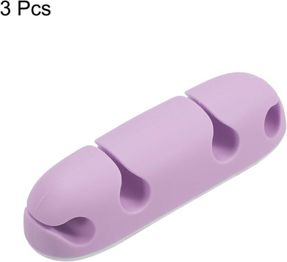 MECCANIXITY 3pcs Cable Clips Cord Organizer for Desk, 4 Slots Silicone Adhesive Cord Holders Organizer Cable Management for USB Charging Cable, Purple