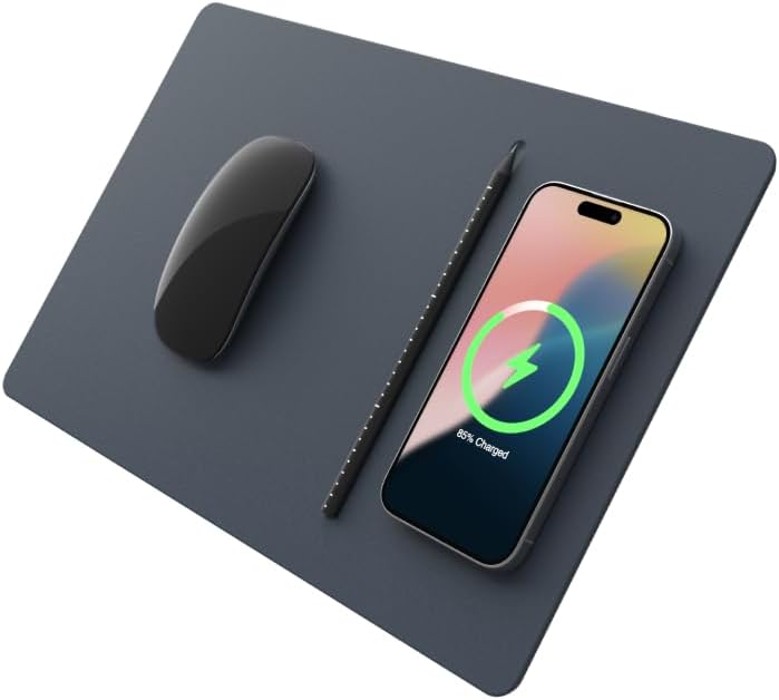 POUT H3 Wireless Charging Mouse Pad – Qi-Enabled Fast Charger Built into Sleek Desk Mat, Compatible with Phones, Earbuds & More(Dust Gray)