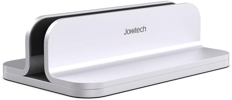 JOKItech Aluminum Laptop Vertical Stand Organizer, Sturdy Laptop Computer Holder Desktop Stand Compatible with new Retina Apple MacBook Pro/Air/Neo, Mac mini & iPad Pro - Black