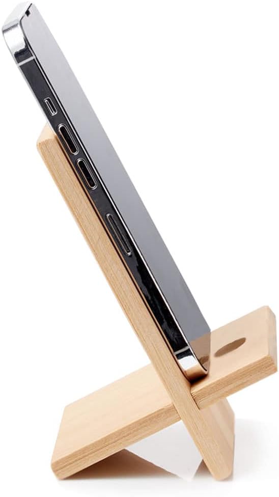Bamboo Cell Phone Stand with Charging Hole, Detachable Wood Mobile Phone Holder for Desk Tablet Stand Wooden Desktop Dock Cradle for iPhone iPad Samsung and All Smartphones