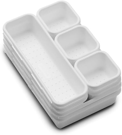 madesmart 8 Piece Interlocking Bin Pack, Modular Drawer & Desktop Organizer for Office Supplies, Tools, Kitchen Utensils & Bathroom Items, Configurable Storage System, White
