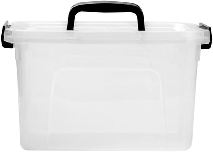 Stackable Plastic Black Storage Bins with Lids 6 Pack, 12 Quart Modular Organizer Boxes with Secure Latches for Closet, Pantry, Office and Small Item Storage