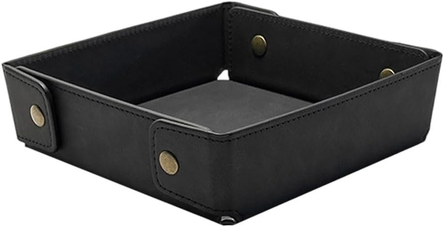 Portable PU Leather Valet Tray for Travel Foldable Leather Jewelry Storage Case Catchall Dish Plate Necklace Black Pendant Organizer Holder Container for Men Women Desk Bedside Drawers