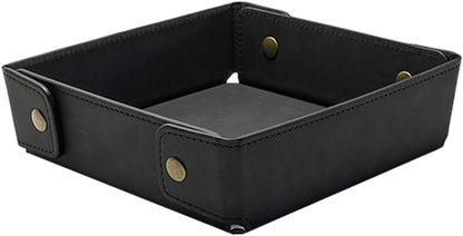 Portable PU Leather Valet Tray for Travel Foldable Leather Jewelry Storage Case Catchall Dish Plate Necklace Black Pendant Organizer Holder Container for Men Women Desk Bedside Drawers