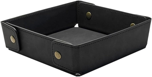Portable PU Leather Valet Tray for Travel Foldable Leather Jewelry Storage Case Catchall Dish Plate Necklace Black Pendant Organizer Holder Container for Men Women Desk Bedside Drawers