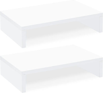 TEAMIX Wood Monitor Stand Riser-2 Pack, 2 Tier Adjustable Monitor Stand Dual Monitor Riser for 2 Monitors/Laptop/PC Black Computer Stand for Desk