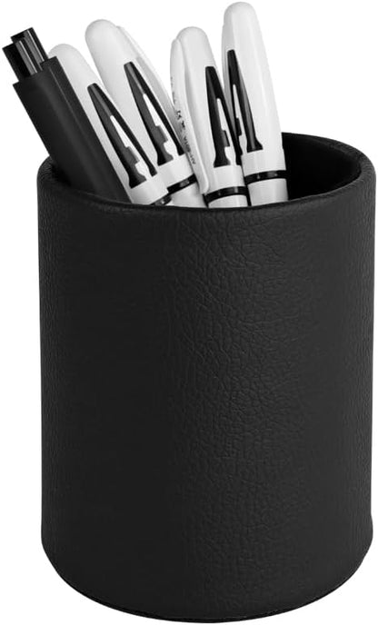 Dark Brown Pen Holder, Leather Pencil Holder, Simple Desktop pen cup, Elegant pen holder for desk, Stationery Organizer for Office School Home Dorm (Brown)