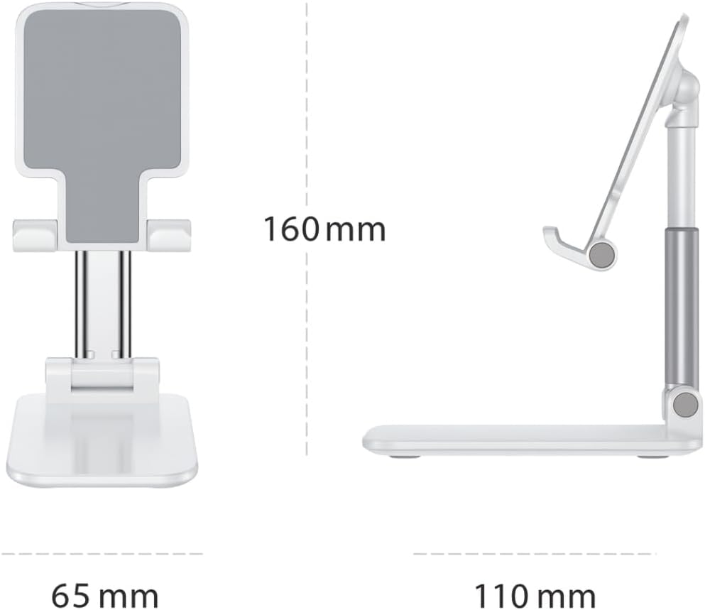 Premium Adjustable Cell Phone Stand, Foldable Desk Phone Holder for iPhone 16 15 14 13 12 11 Pro Max, Galaxy S25 S24 (White)