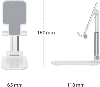 Premium Adjustable Cell Phone Stand, Foldable Desk Phone Holder for iPhone 16 15 14 13 12 11 Pro Max, Galaxy S25 S24 (White)
