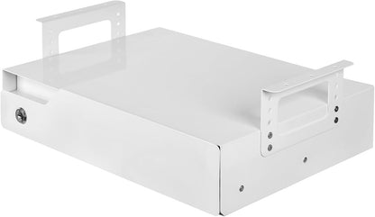 Under Desk Drawer Storage with Lock, Metal Undermount Table Drawer, Ball Bearing Slides Out Tray Organizer for Paper, Pencil, and Laptop 16"x11.8"x3.6", White