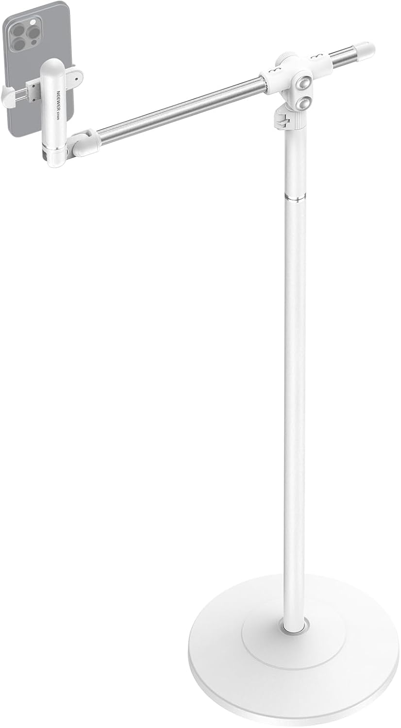 NEEWER Basics Cell Phone Stand for Desk, Adjustable Phone Holder Clamp with Weighted Metal Base, Office Table Phone Mount Compatible with iPhone 16 15 Pro Max Plus Samsung for Video Recording, ST006