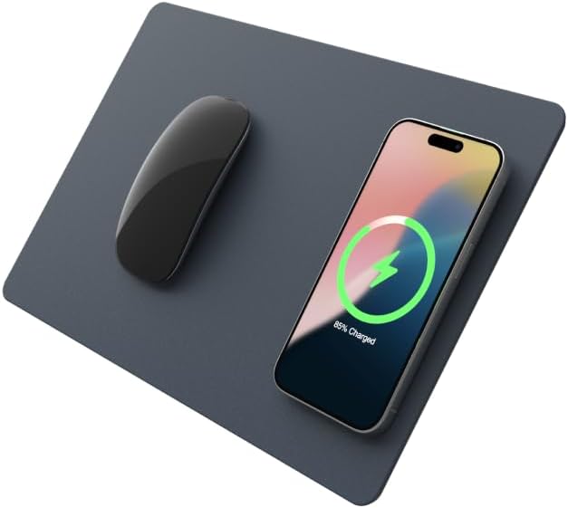 POUT H3 Wireless Charging Mouse Pad – Qi-Enabled Fast Charger Built into Sleek Desk Mat, Compatible with Phones, Earbuds & More(Dust Gray)