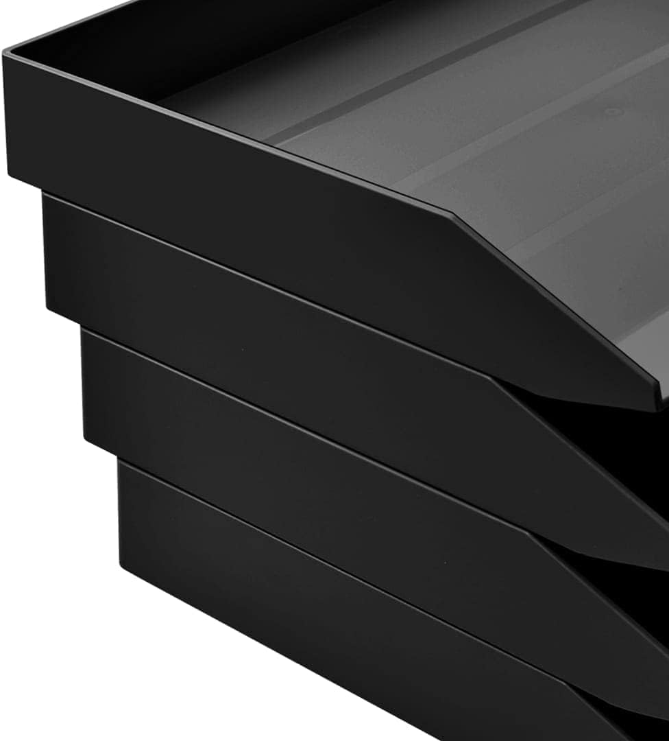 Acrimet 4 Tier Paper Organizer Letter Tray – Plastic Stackable Desk File Organizer, Side Load Paper Sorter for Letter/A4 Office File Folder Holder – Black